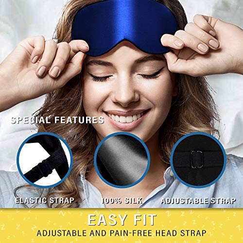 Image of Silk Sleep Eye Mask for Men Women, Comfortable Super Soft Eye Mask with Adjustable Strap, 100% Pure Silk, Blocks Light, Jersey Slumber (Blue, 1 Count (Pack of 1))