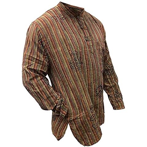 Camisa Shopoholic Fashion estilo hippie bohemio lavado a la piedra rayas manga larga M naranjas Cover