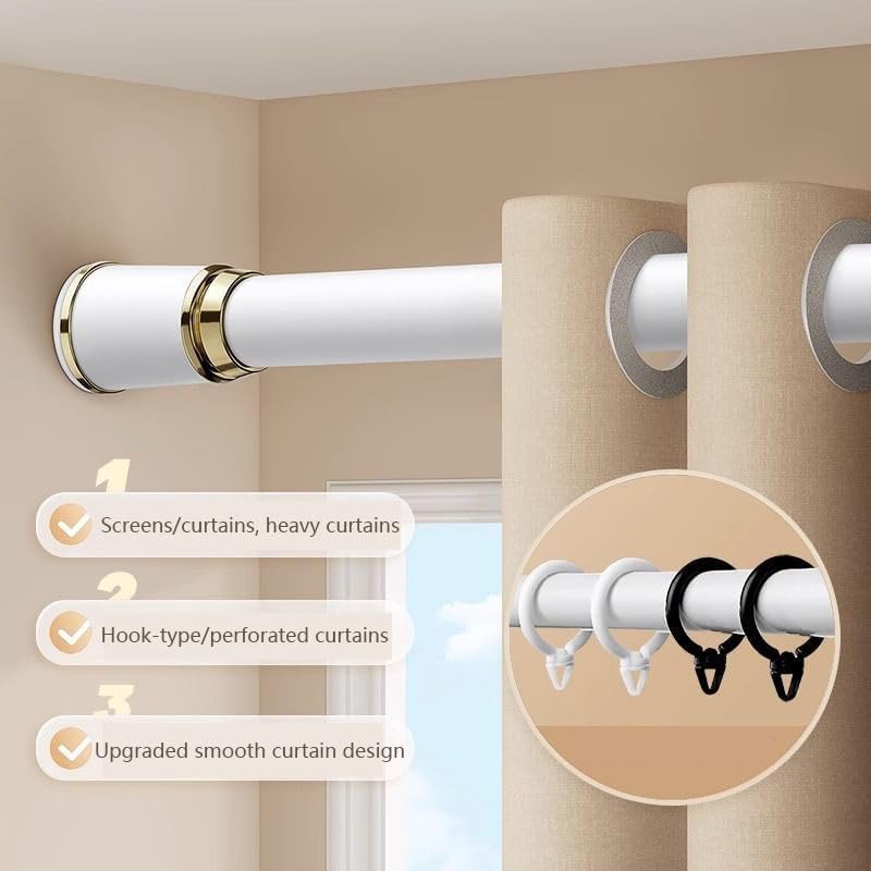No Drilling Tension Curtain Rod - Rust-Free Carbon Steel, Non-Slip Spring Design for Bathroom & Kitchen, Adjustable 0.7-1.2m, Stylish Grey Finish