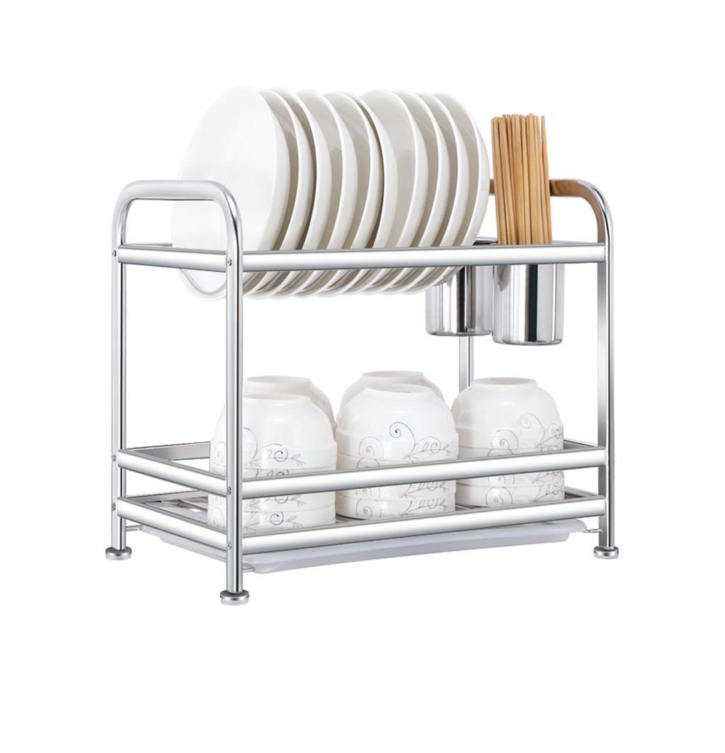OGMOYT Multifunctional Kitchen Storage Rack 2-Tier Stainless Steel Drain Rack in Kitchen | Dish Drainers Draining with Tray and Cutlery | Dish Drying Rack | Dish