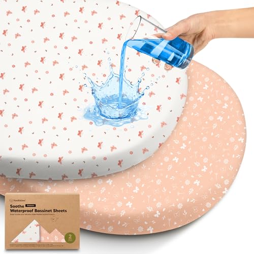 Image of 2-pk Waterproof Bassinet Sheets Girls, Boys, Cotton - 33x17 Universal Bassinet Mattress Pad Protector Cover, Compatible with Graco,Baby Delight,Chicco,Halo Bassinest Swivel Sleeper Fitted(Butterflies)