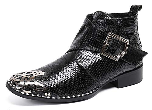 Santimon Mens Western Chelsea Boots Leather Metal Tip Buckle Zipper Dress Boots for Men
