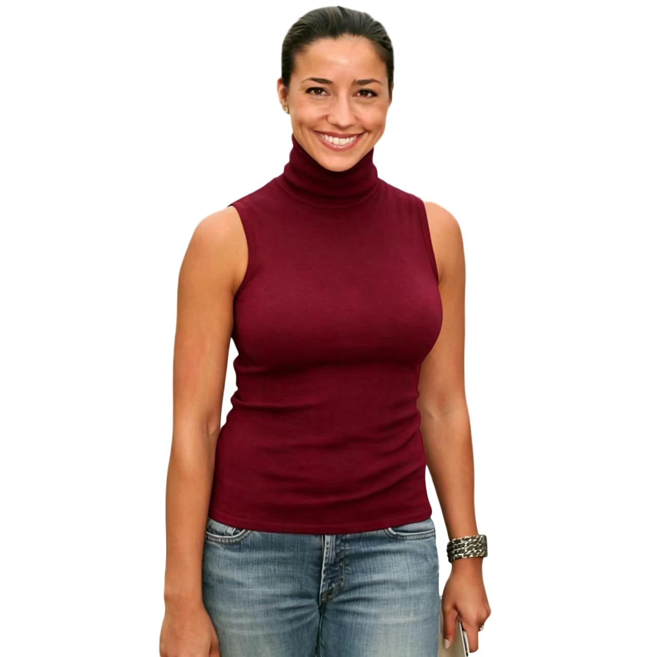 Sunfaynis Women's Wine Red Soft Cotton Mock Turtleneck Shirt Baselayer Tops Underwear Shirt, Medium