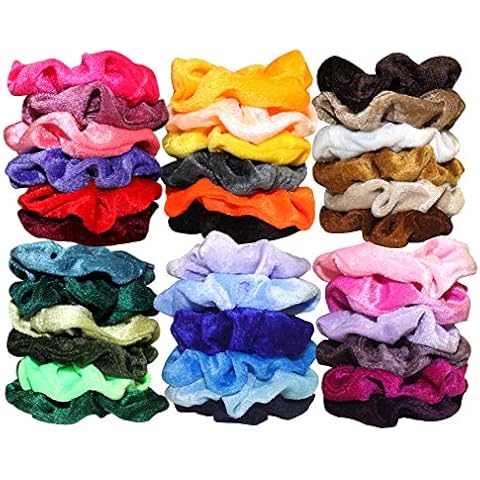 Syleia Pack of 36 Large Velvet Scrunchies Hair Ties No Damage, Super Soft, Durable Hair Accessories Cover