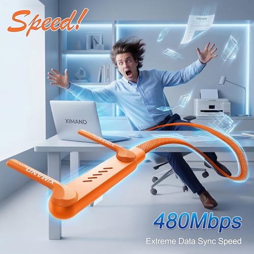 Image of Invisible Holder Charger Cable, 65W PD Fast Charging Cable for Desk, USB-A & Type-C to Cable 4.9 FT with 360 Adjustable Metal Stand, 2 in 1 Holder Charger for Gaming, Office, Home, Orange, 4 pack