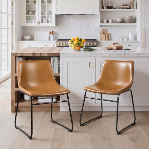 Waleaf 18 inch Faux Leather Dining Chairs Set of 2 Modern Crazy Horse Counter Height Bar stools with Metal Leg and Footrest for Kitchen Island