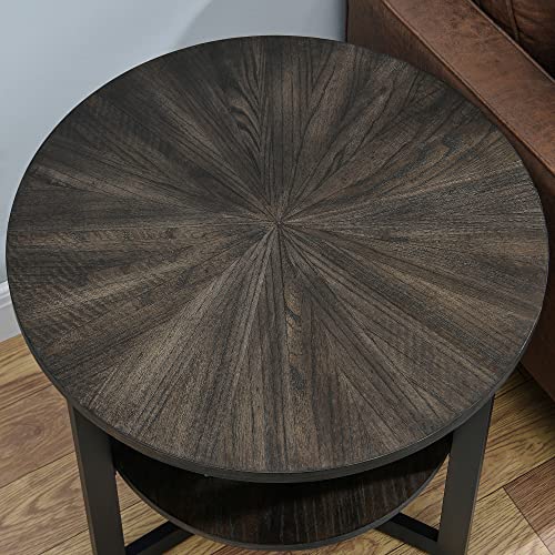 Moderion Large Round End Table With Storage Shelf, Rustic Circular Sofa Side Black Metal Legs, Solid Wood Nightstand, Telephone For Living Room, Bedroom, 25.2''D X 24''H Brushed Cjz1338Bk #TOP4