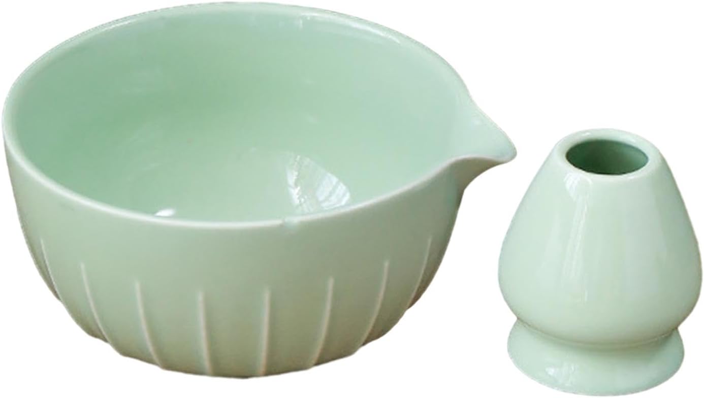 Japanese Matcha Bowl Tea Accessories with Whisk Holder Portable Gift Traditional Tea Ceremony Matcha Tea Set for Matcha Tea, Green/431 (Color : Light Green)