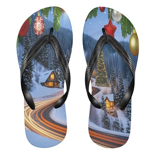 Burbuja Winter Scene Flip Flops for Women Men, Soft Thong Sandals Rubber Slippers for Pool Beach Essentials