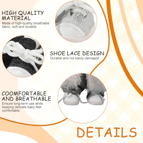 YAYNO 2 Paar Mini-Puppenschuhe Süße Schnürschuhe aus Canvas für 17cm/15cm Große Plüschpuppen Griffbrettschuhe Spielzeug-Outfit-Accessoires (Grau und Schwarz)