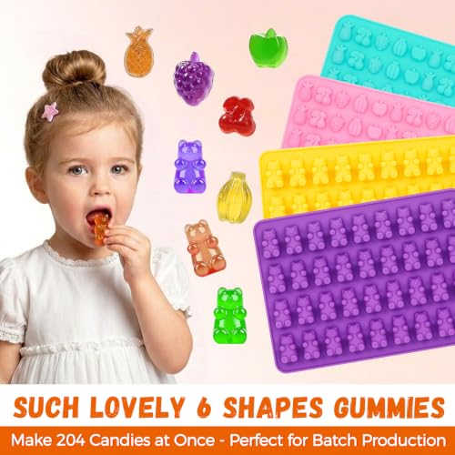 Image of Gummy Bear Mold Silicone, Fruit Snack Molds Gummies Trays Molds with Dropper for Candy Chocolate, 4Pcs Medium & Mini