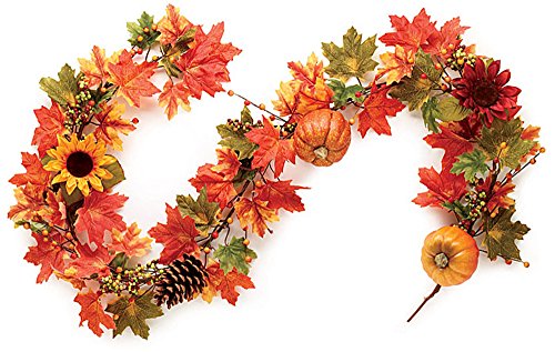 Fall Garland with Pumpkins, Sunflowers, Maple Leaves, Pine Cones, and Berries.