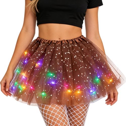 AWSOLAR LED Tüllrock Damen Schwarz, Elastizität Tüllrock mit LED Karneval Kostüm Damen