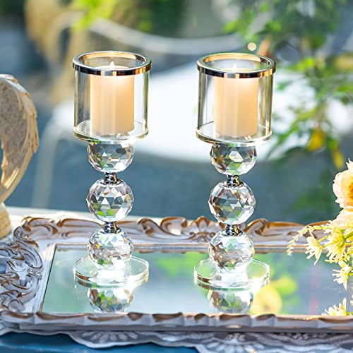 Miniatura 2 de Sziqiqi Portavelas De Columna De Cristal, 2 Piezas De Candelabros De Vidrio Transparente, Velas Para Candelabros Centro De Mesa Para Regalos De Boda Y Decoración Navideña, Plata