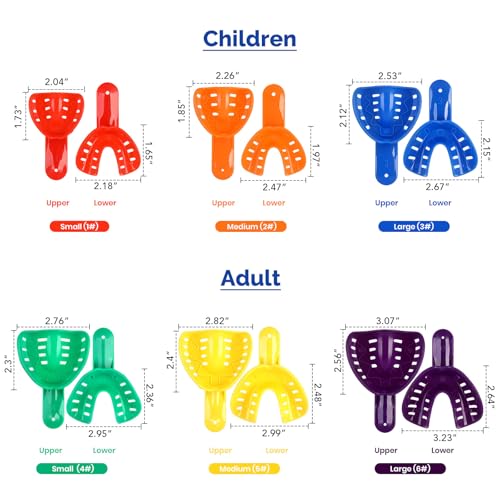 Image of JMU 12 Pcs Dental Impression Trays, 6 Sizes for Adult and Child | Perforated Disposable Impression Trays, Plastic Teeth Holder, Plastic
