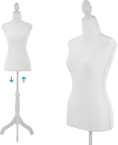 Maniquí cuerpo vestido forma torso maniquí femenino 49.6-63.4 pulgadas maniquí con altura ajustable trípode de madera soporte para la exhibición de