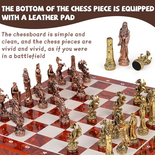 Juego de Ajedrez Vintage con Figuras de Metal y Tablero de Madera 15" miniatura 5