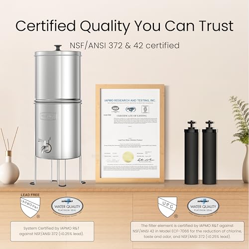 Image of Waterdrop TK15-A-FS Gravity Water Filter System, NSF /ANSI 42&372 Standard, Reduce Chlorine, Stainless-Steel Water System with 4 Filters, Metal Spigot and Stand for Home, Travel, Emergencies, 1.5G