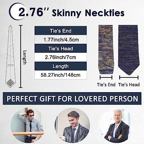 Image of Mantieqingway Pointed Knit Ties for Men Pure Color 2.76'' Skinny Neck Tie Formal Business Knitted Tie for Daily Wedding Party