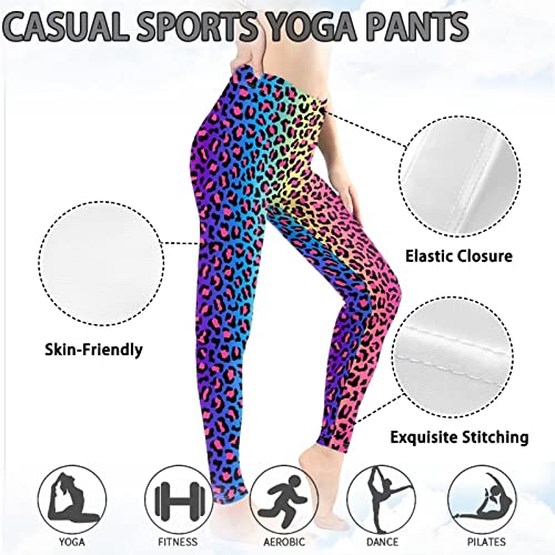 Wideasale Rainbow Leopard Print Workout Leggings Stretch Yoga Pants Plus Size For Women Butt Lifting Leggings Non See-Through Fitness Full-Length Tights For Running Athletic Trouser,Xl #TOP6