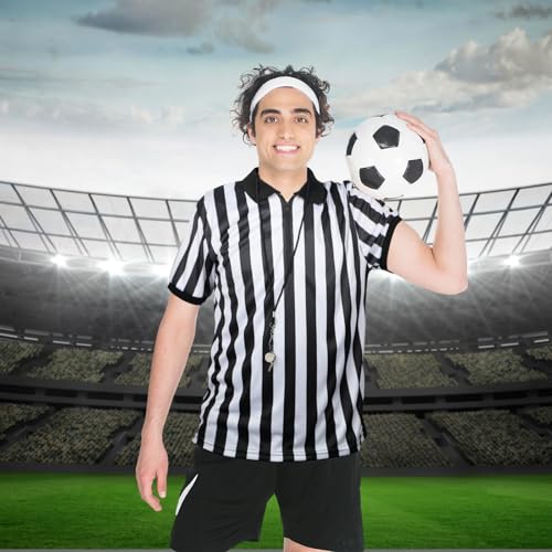 Syhood Referee Shirt Costume Men Women, Penalty Flag Whistle Black White Striped Football Soccer Ref Shirt Halloween - Image 6