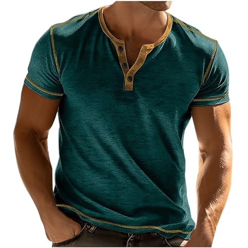 Men's Henley Shirts Short Sleeve Basic Casual Tops Button Up Crewneck T-Shirts Solid Slim Fashion Streetwear