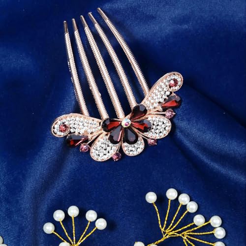 Image of BellaStella Premium Rhinestone Flower Hair Comb Hairpin Hair Dressing For Wedding Prom (Pack of 5) (Purple-1)