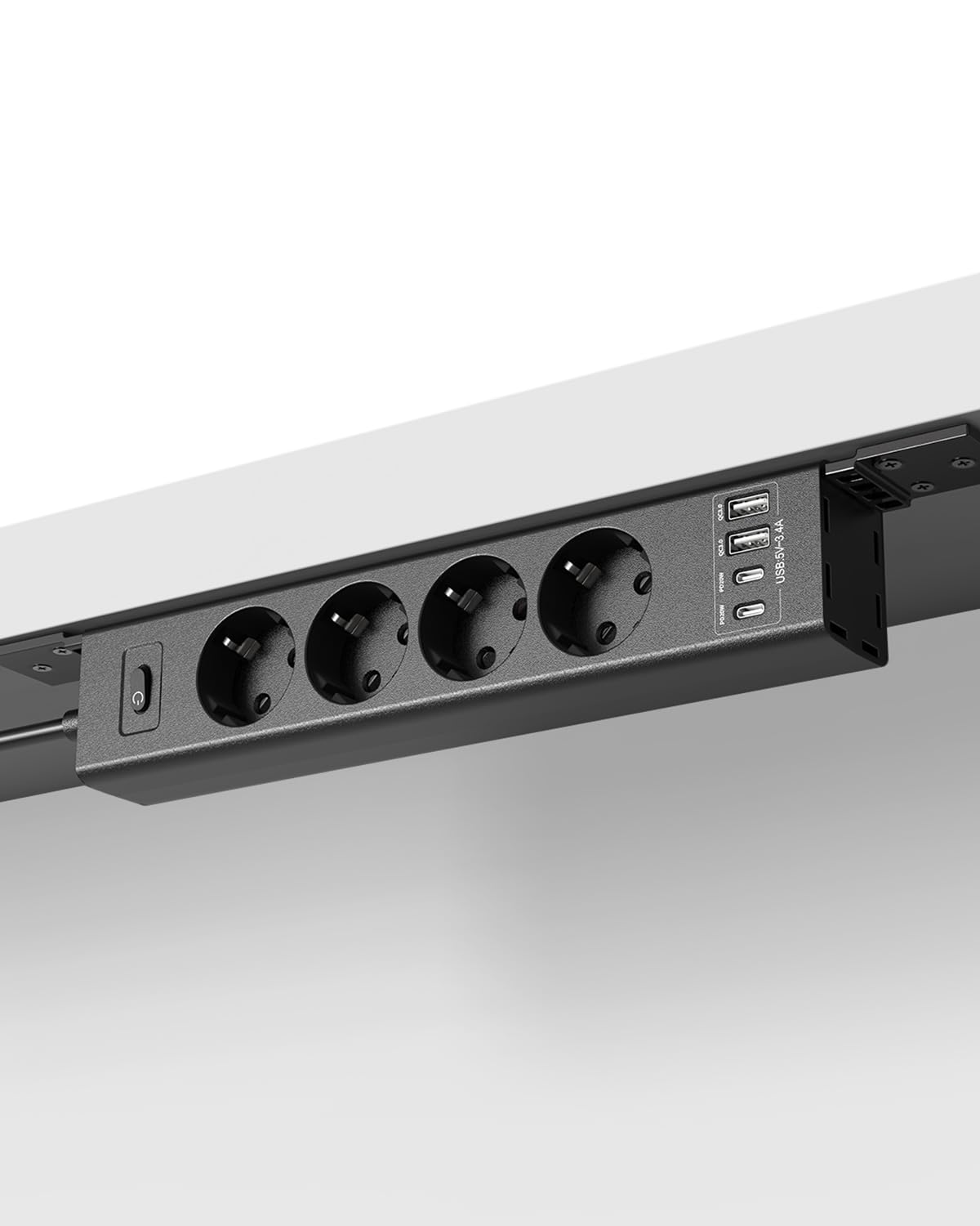 360° Montierbar Steckdosenleiste mit 4 USB Ports (2X USB-C), 2m Verlängerungskabel & Flachstecker Schraubbare Steckdosenleiste für Wand, Schreibtisch, Ecke und Untertischmontage
