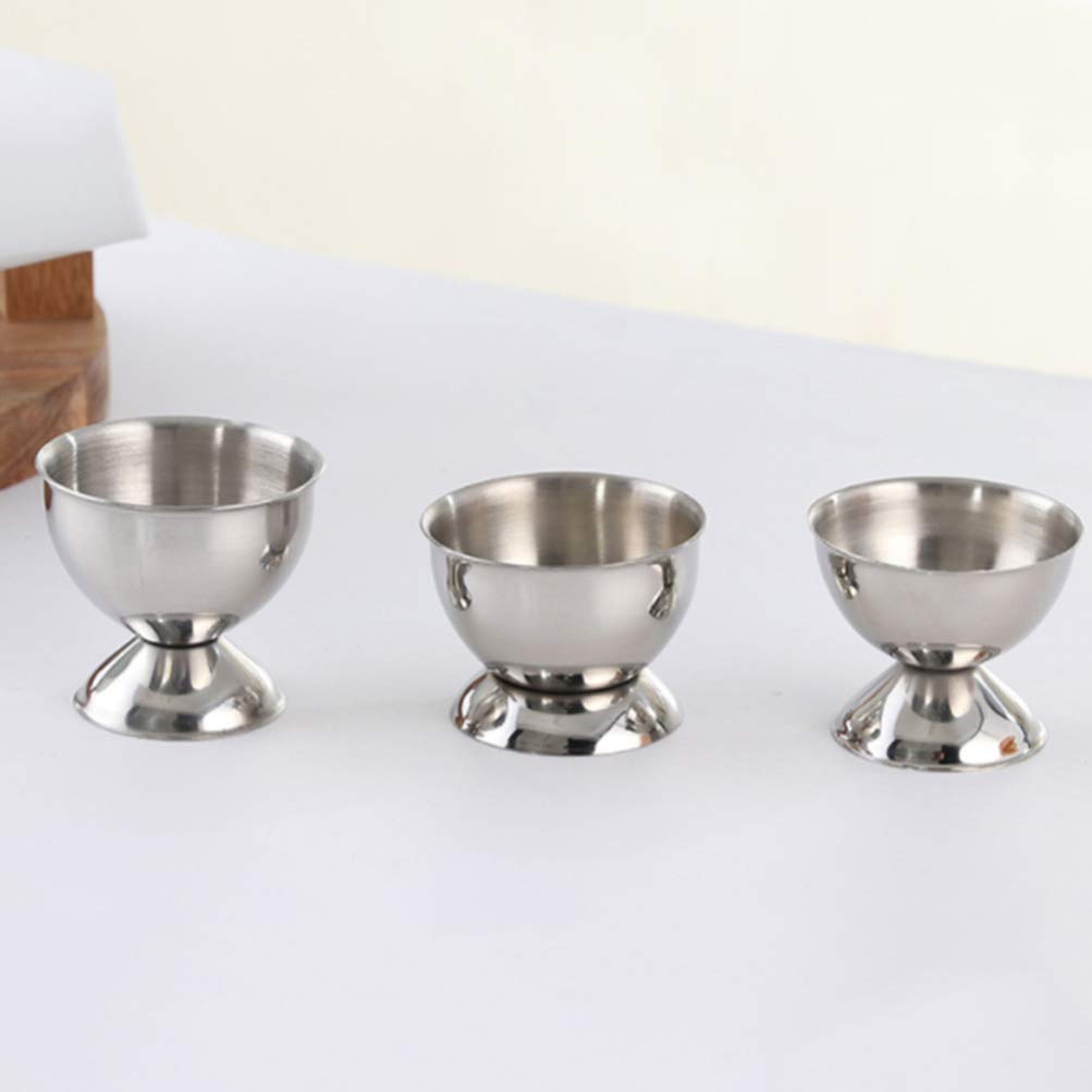 Hemoton 2pcs Metal Egg Holder Stainless Steel Egg Cups for Hard Soft Boiled Egg Spoon Breakfast Brunch Kitchen Restaurant Display Silver