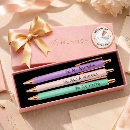 MESMOS 3pcs Fancy Pens, End of Year Teacher Gifts for Women, Difference Maker Gift, Thank You Teacher Gift Pens, Best Teacher's Gifts Supplies, Aesthetic Nice Pen Set, German-Ink 1mm Swiss-Tip