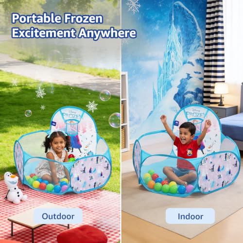 Image of Amazon Brand - Jam & Honey Disney Frozen Pop-Up Ball Pool Tent with 25 Balls & Basketball Hoop | Non-BPA Balls | Indoor & Outdoor Play Tent | 2+ Years