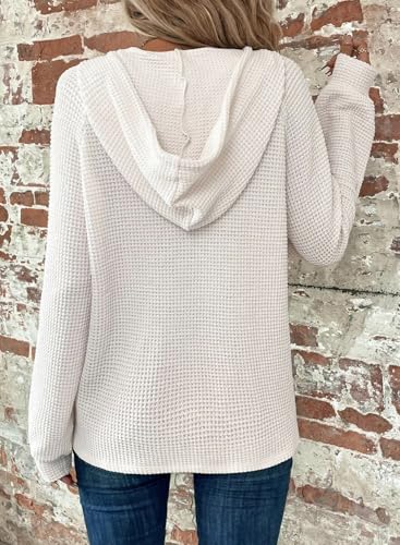 Image of Dokotoo Hoodies for Women Waffle Knit Button V Neck Casual Sweatshirt Tops