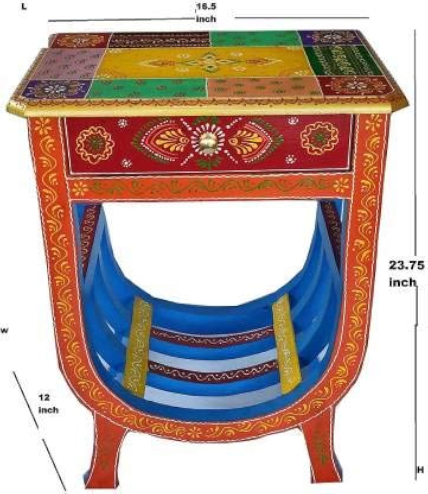 Handcrafted Wooden U Shape Bedside Table