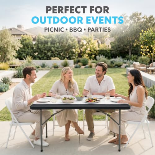 Image of SIMPLI-MAGIC Black Foldable Table (4FT), 2-Pack Indoor /Outdoor Folding Utility Tables with Carry Handle for Parties, Events, Crafts, and Picnics