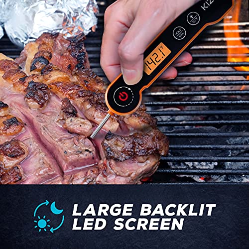 Kizen Digital Meat Thermometers For Cooking - Waterproof Instant Read Food Thermometer For Meat, Deep Frying, Baking, Outdoor Cooking, Grilling, & Bbq (Orange/Black) #TOP3