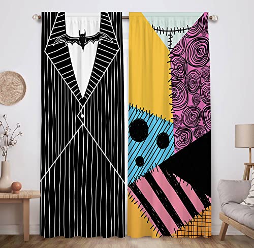 Image of Allenjoy Halloween Nightmare Theme Window Curtain for Boy Girl Kids Baby Living Room Bedroom Nursery Toddler Home Office Party Decor Decorations Durable Fabric Machine Washable 82 in x 84 in