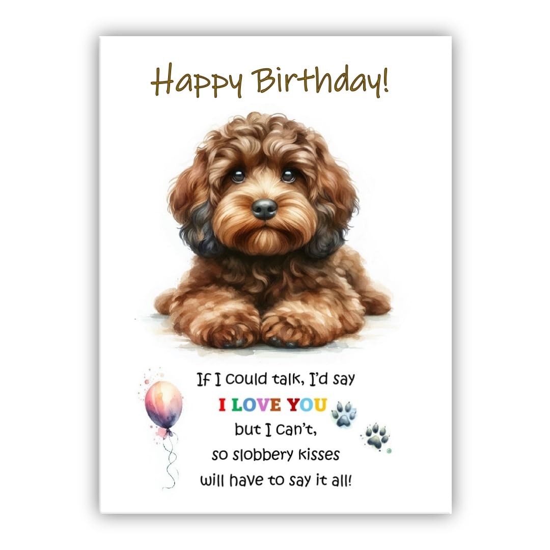 Dog Lovers Birthday Card. Cockapoo Birthday Card from the dog to the owner, Mum, Dad, Mummy, Daddy, Mother, Father. (Cockapoo brown)