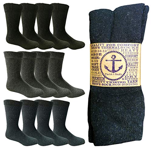 Yacht & Smith Men's Thermal Winter Boot Socks, Assorted Dark Colors, Size 10-13