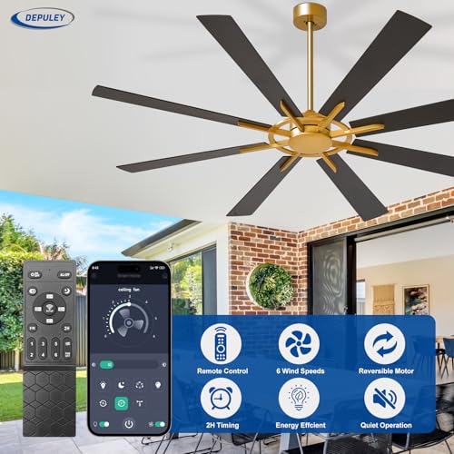 Image of Depuley Ceiling Fan Without Light: 66 Inch Big Indoor Outdoor Fan with Remote APP Control - Bronze Walnut Large Ceiling Fan no Light 8 Blade Reversible Quiet DC Motor Memory Function Timer