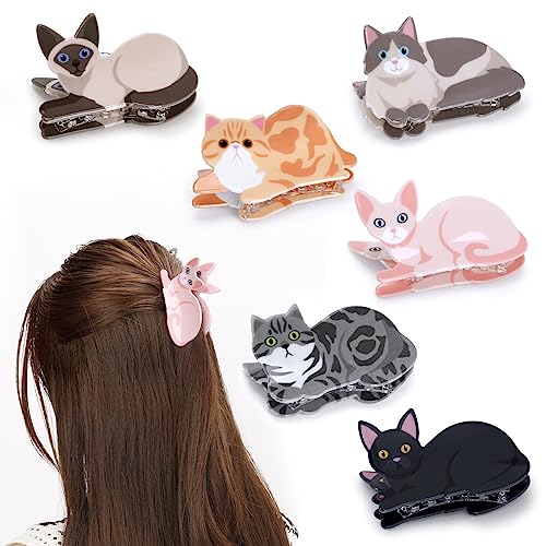 Cat Hair Claw Clips for Women Girls Cute Small Hairpins Hairgrips For Short Long Hair Breastpin Gift Idea For Her Daughter Kitty Lovers Girls School Companions Set of 6
