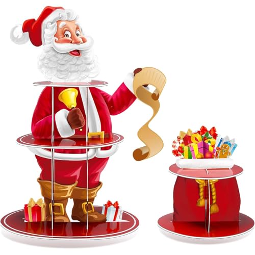 AOTOPYU Soporte para tartas de Navidad de cartón, Base para tartas de 3 pisos y base para tartas de 2 pisos, Plato de Frutos, Cupcake y Torre de Postre, Cupcakes Expositor Tartasde Desmontable