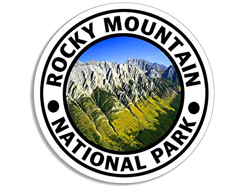 MAGNET 4x4 inch Round ROCKY MOUNTAIN National Park Sticker - decal hike rv travel hike Magnetic vinyl bumper sticker sticks to any metal fridge, car, signs
