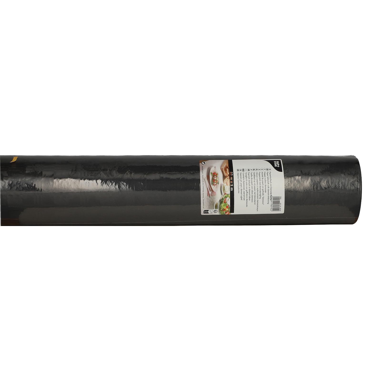 Papstar | Mantel de papel con gofrado damasco, tamaño 50 m x 1 m, color negro, 1 mantel x 1 paquete