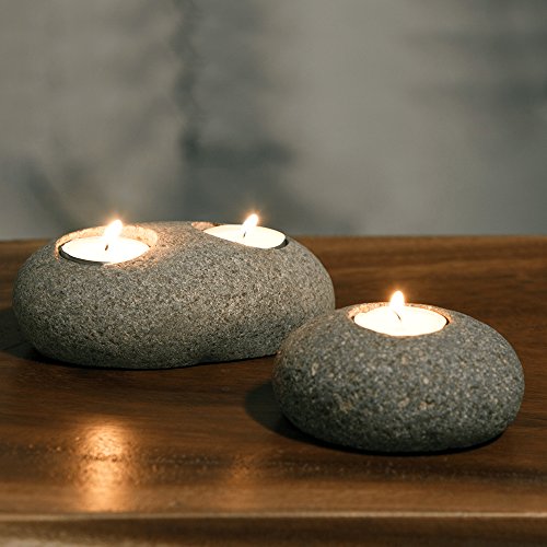 Natural Beach Pebble Tea Light Candle Holders (Single)