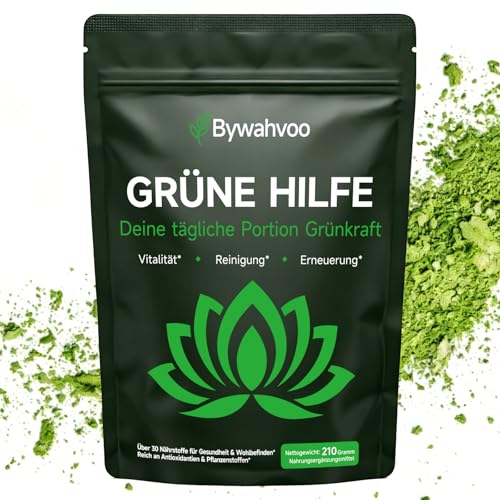 Grünes Superfood Pulver 210g Vegan Greens Mix mit Matcha Spirulina Gerstengras & Heidelbeere ballaststoffreiches Pflanzenpulver für Smoothies Shakes & Bowls