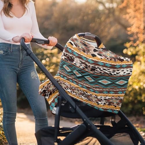 Image of Coldinair Tribal Aztec Cow Stretchy Baby Car Seat Covers for Boys Girls,Soft and Comfortable,Multiuse for Nursing Breastfeeding Covers,Shopping Cart /High Chair /Stroller Covers,Scarff
