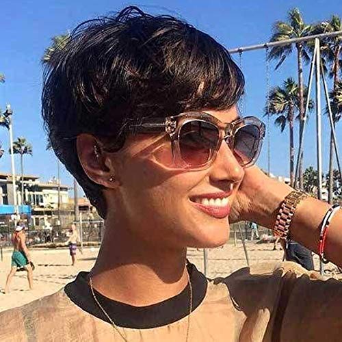 MIMAN Short Black Wig Human Hair Wigs with Bangs Layered Pixie Cut Wig Short Wigs for Black White Women Halloween Costume Cosplay Wigs Real Hair Wigs for Women