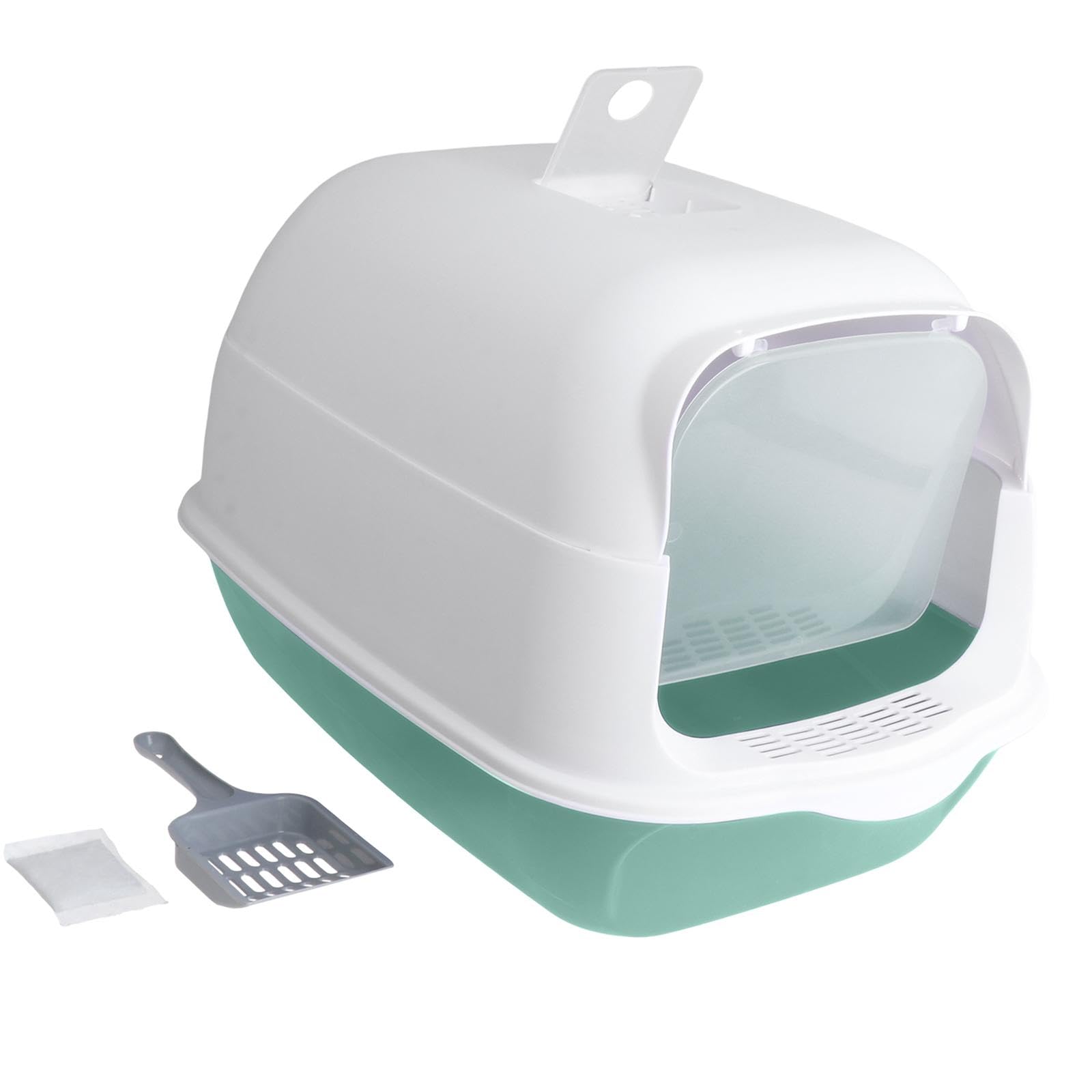 Toilettes Fermées pour Chat, Grand Modèle, avec Porte Avant Anti-éclaboussures et Amovibles, Vert