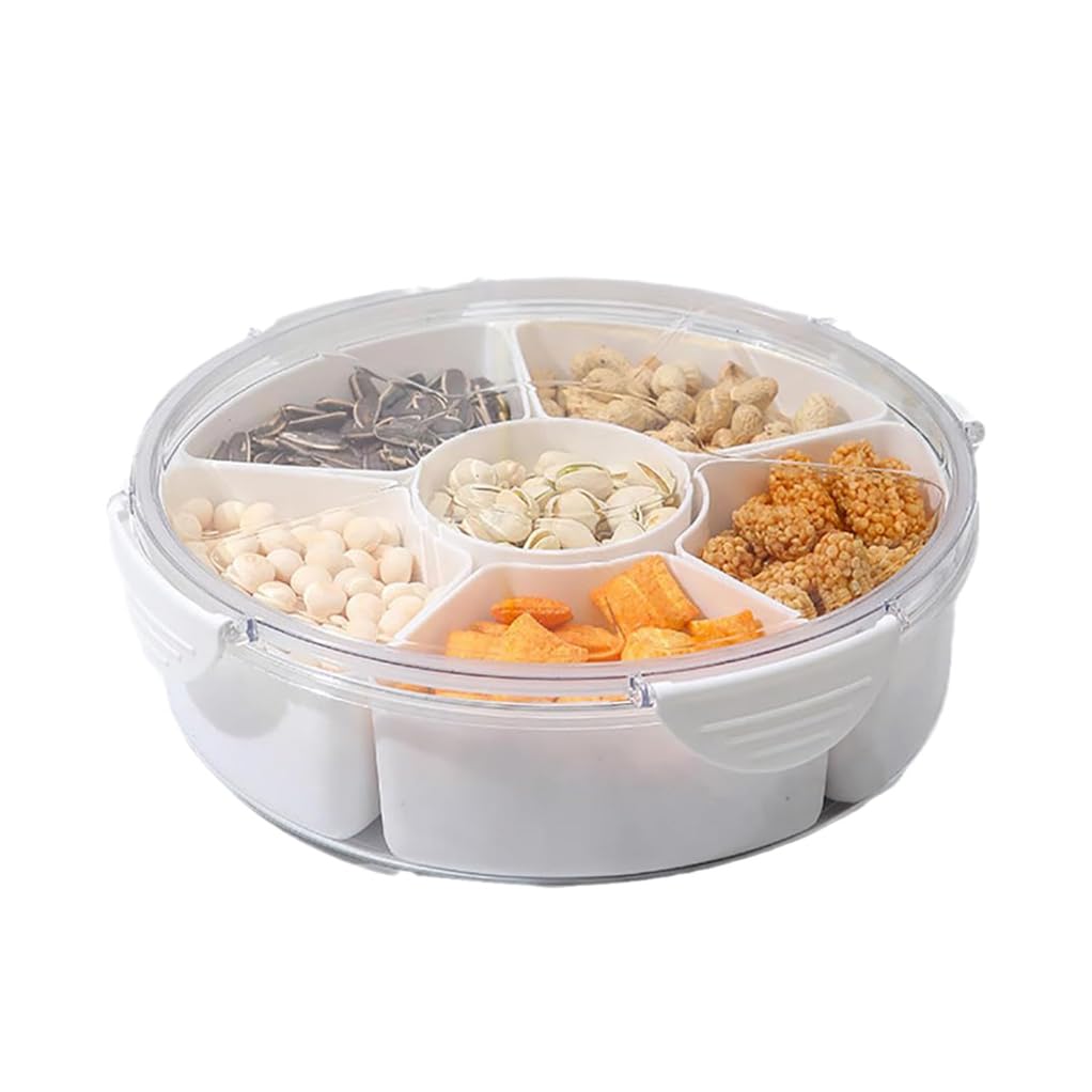 Geteiltes Serviertablett mit versiegeltem Deckel, Obst- und Gemüsetablett aus Kunststoff, Wiederverwendbare Snackbehälter, Partyteller für Süßigkeiten, Vorspeisen, Snacks, Obst, Nüsse,