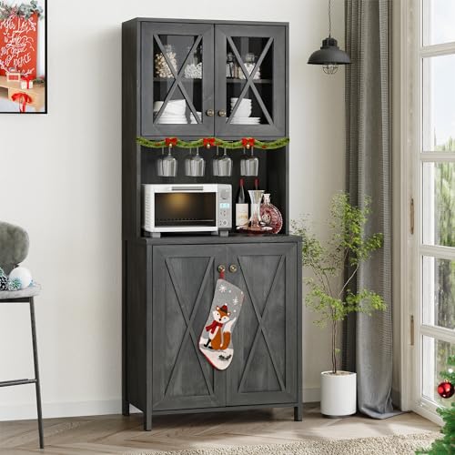 YITAHOME-Kitchen-Pantry-Cabinet-Storage-with-Microwave-Stand-67-Tall-Pantry-Buffet-Cabinet-wAcrylic-Glass-Doors-and-Glass-Holder-Freestanding-Hutch-Cupboard-for-Home-Kitchen-Charcoal-Grey YITAHOME Kitchen Pantry Cabinet Storage with Microwave Stand 67 Tall Pantry Buffet Cabinet wAcrylic Glass Doors and Glass Holder Freestanding Hutch Cupboard for Home Kitchen Charcoal Grey